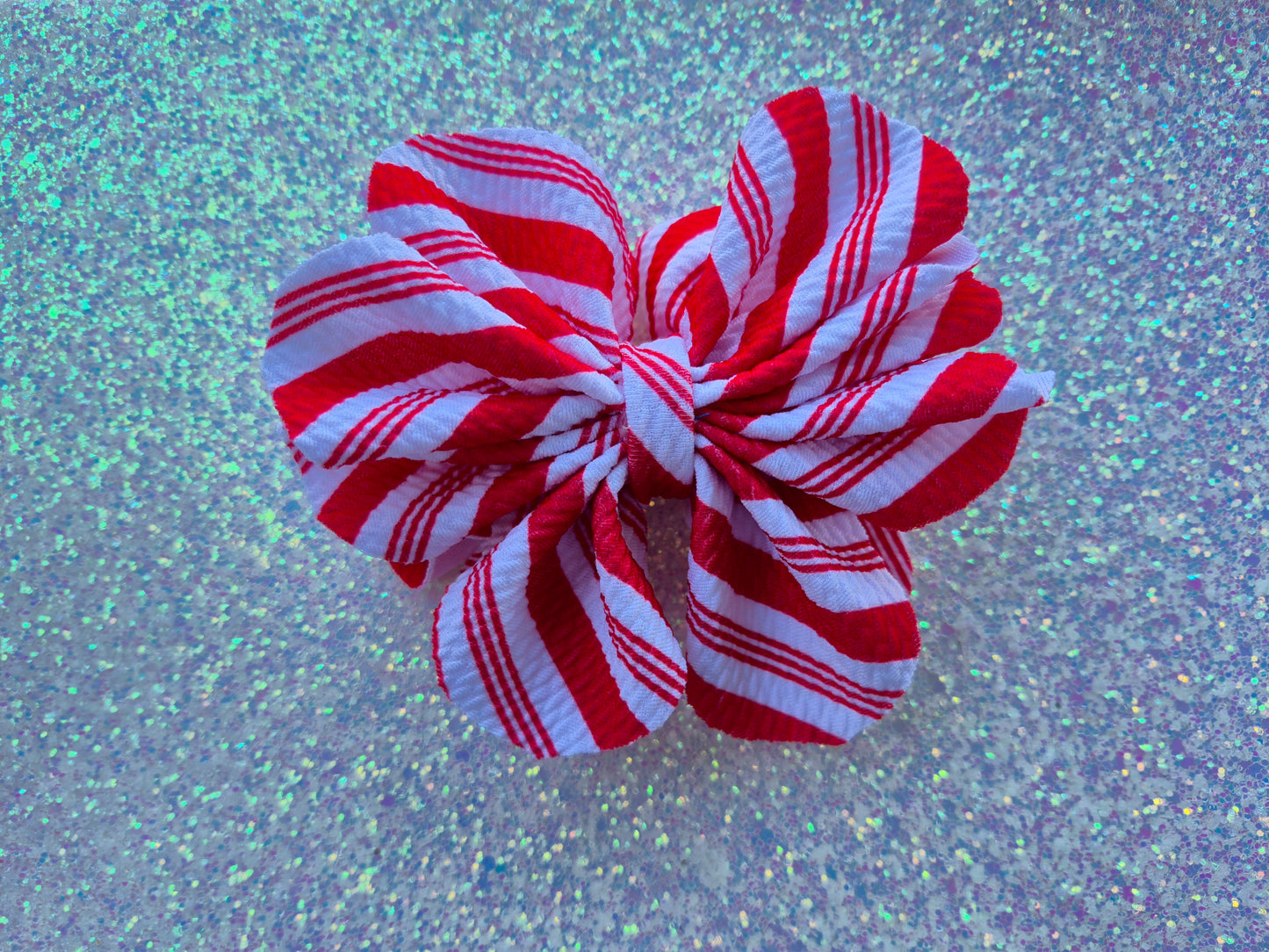 Red and White, striped, large messy bow