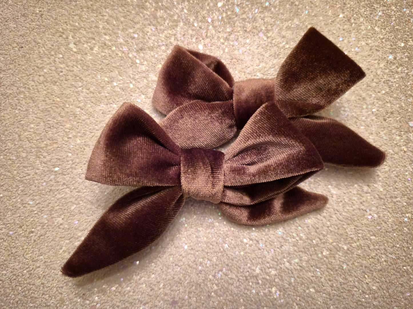 Brown velvet pigtail bows